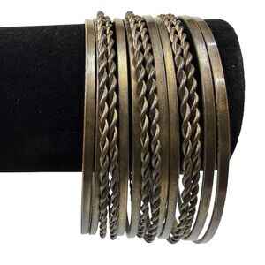 Fashion Multi-Layer Twisted & Smooth Open Cuff Bracelet Bronze Tone Metal